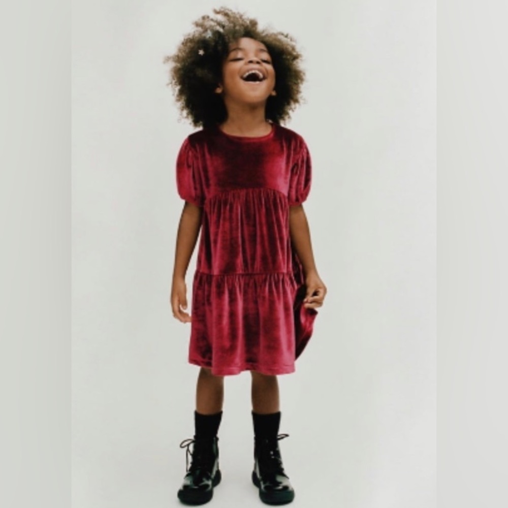 ZARA Kids | Red | TIERED VELVET DRESS 2/3yr